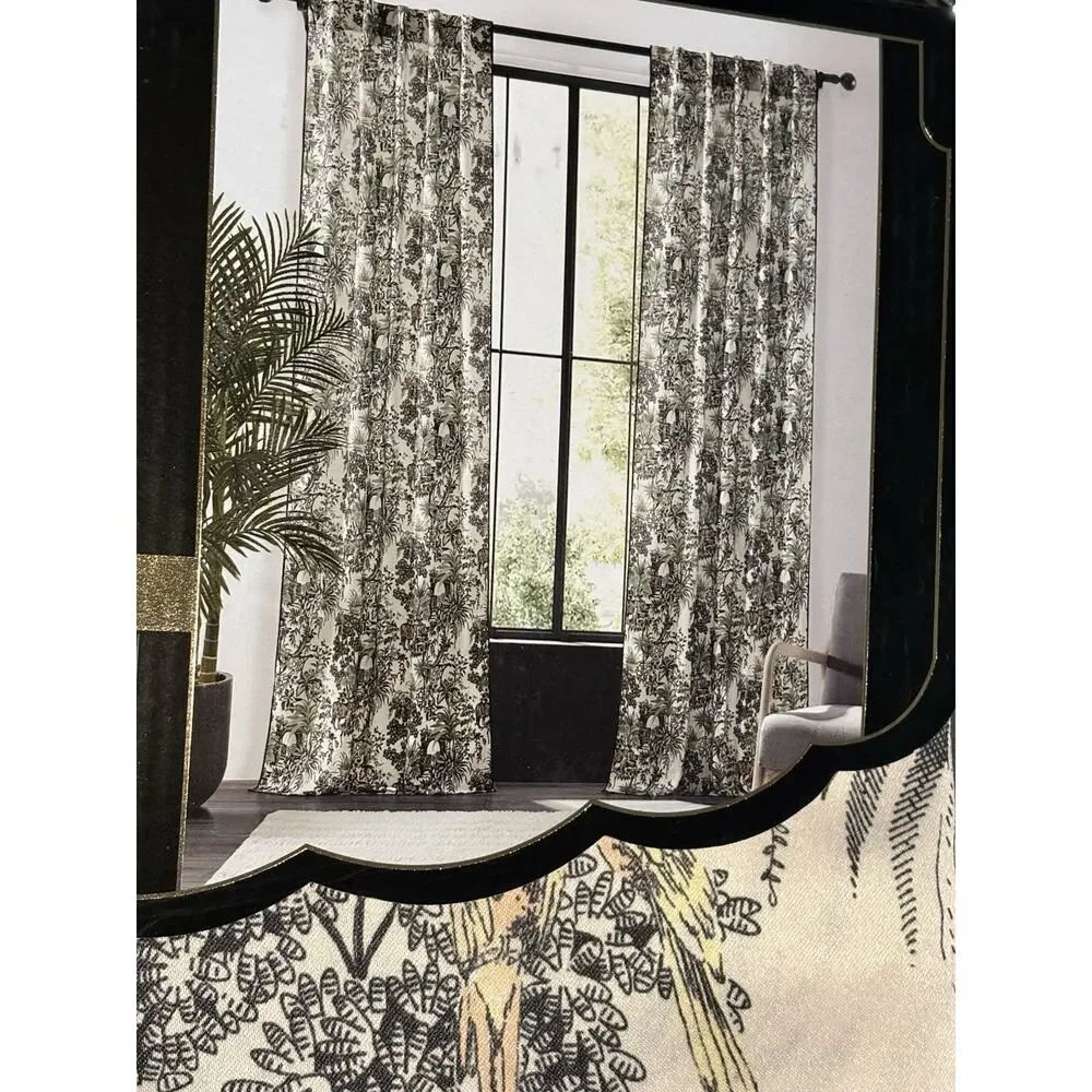 Anatara Tiger Jungle Birds Window Curtains Panels Drapes 84” Slight Satin Finish